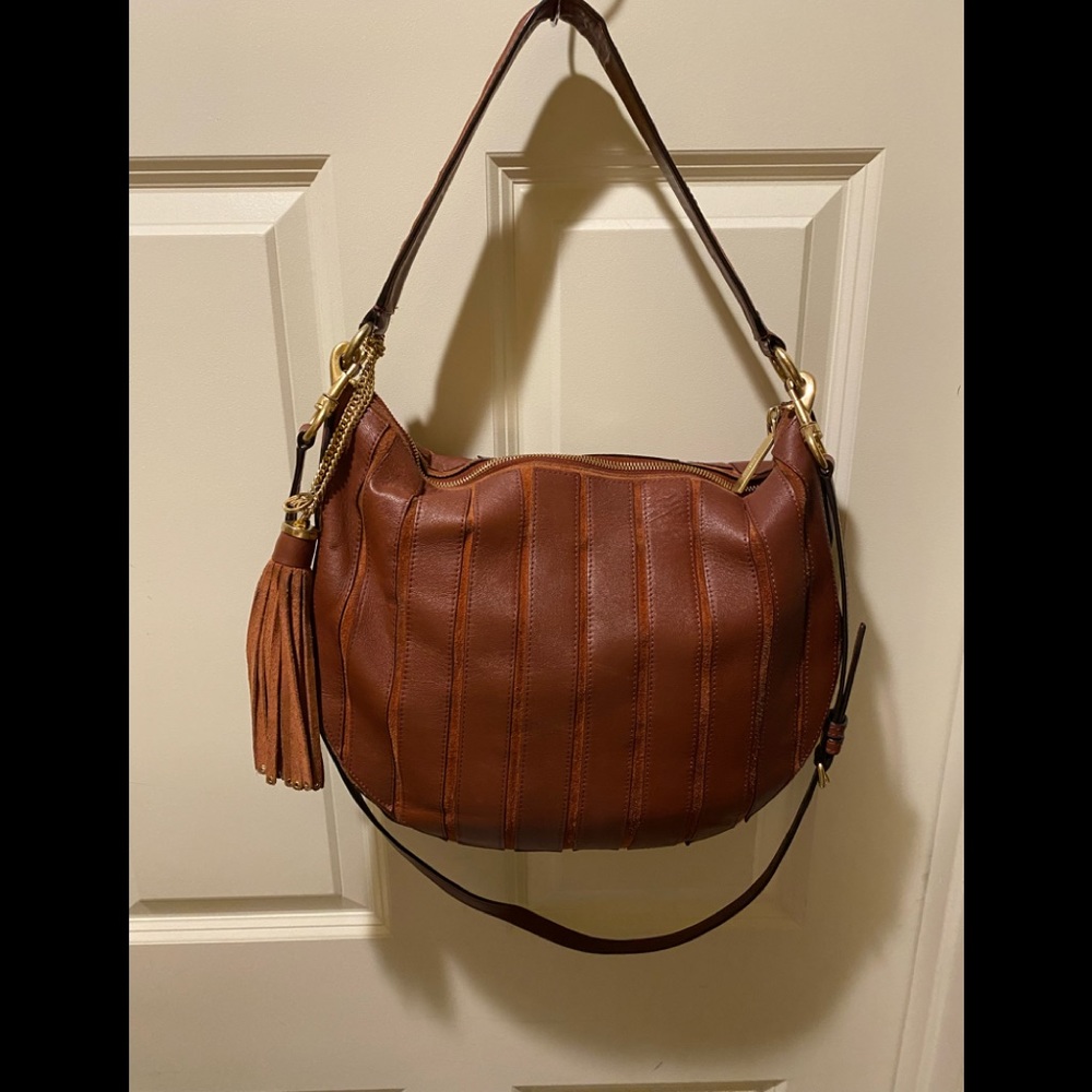 Michael Kors Brooklyn Hobo Crossbody Bag Brick Red Dust Bag & Purse Hook